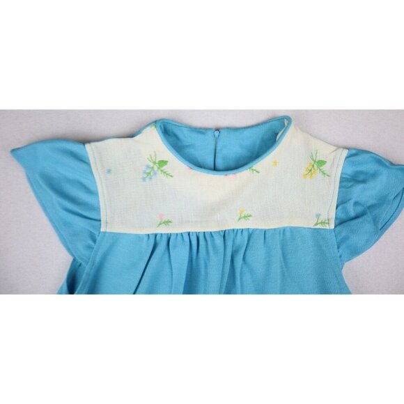 VINTAGE 1960'S 1970'S  GIRL'S BLUE EMBROIDERED DRESS - SIZE M - SPOTS - Picture 3 of 12